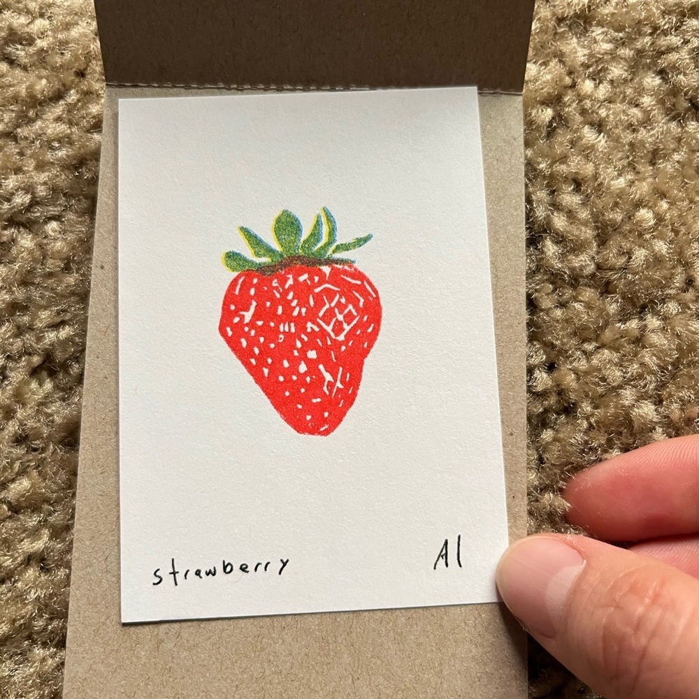 Inciardi linocut special strawberry vending machine mini art print red